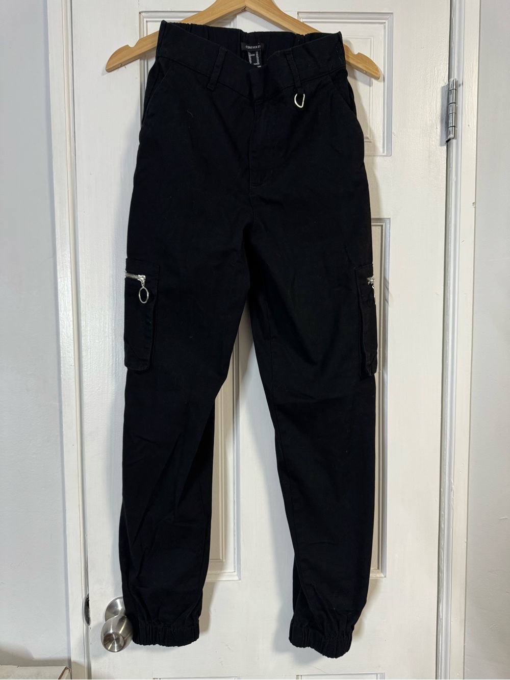 Forever 21 Black Cargo Jogger Pants with Zip Pockets